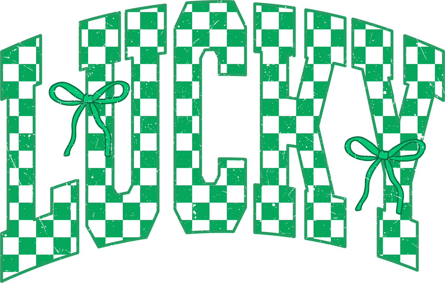 Lucky In Checkered Letters With Bows