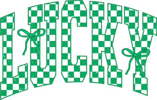 Lucky In Checkered Letters With Bows